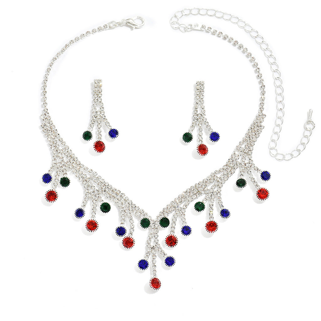 Style coloré Strass Boucles d'oreilles et colliers en strass