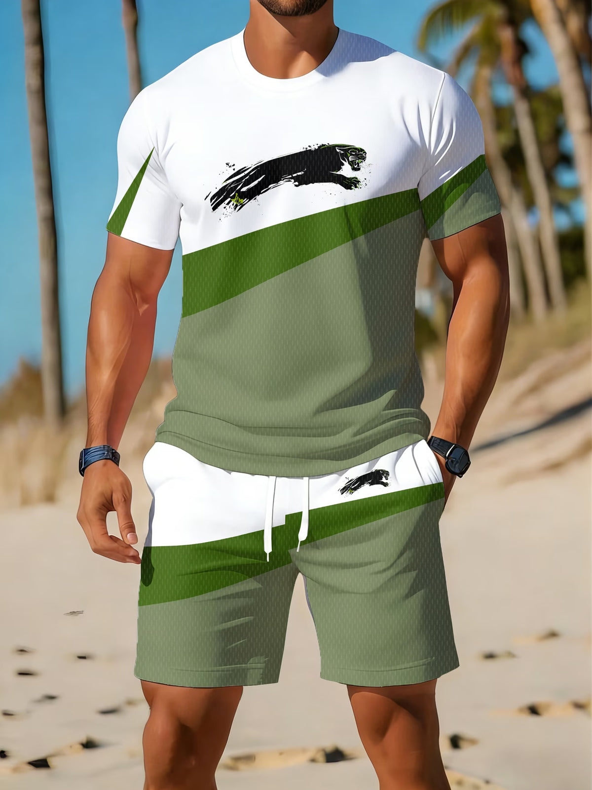 Ensemble de vêtements de sport occasionnels pour hommes avec T-shirts à col rond