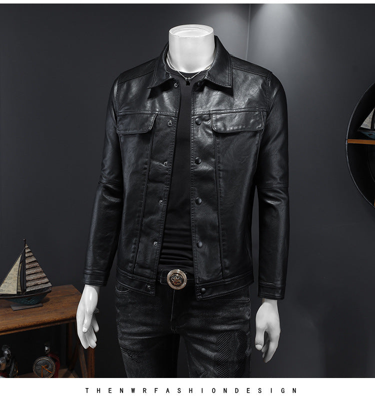Manteau en cuir à manches longues pour homme