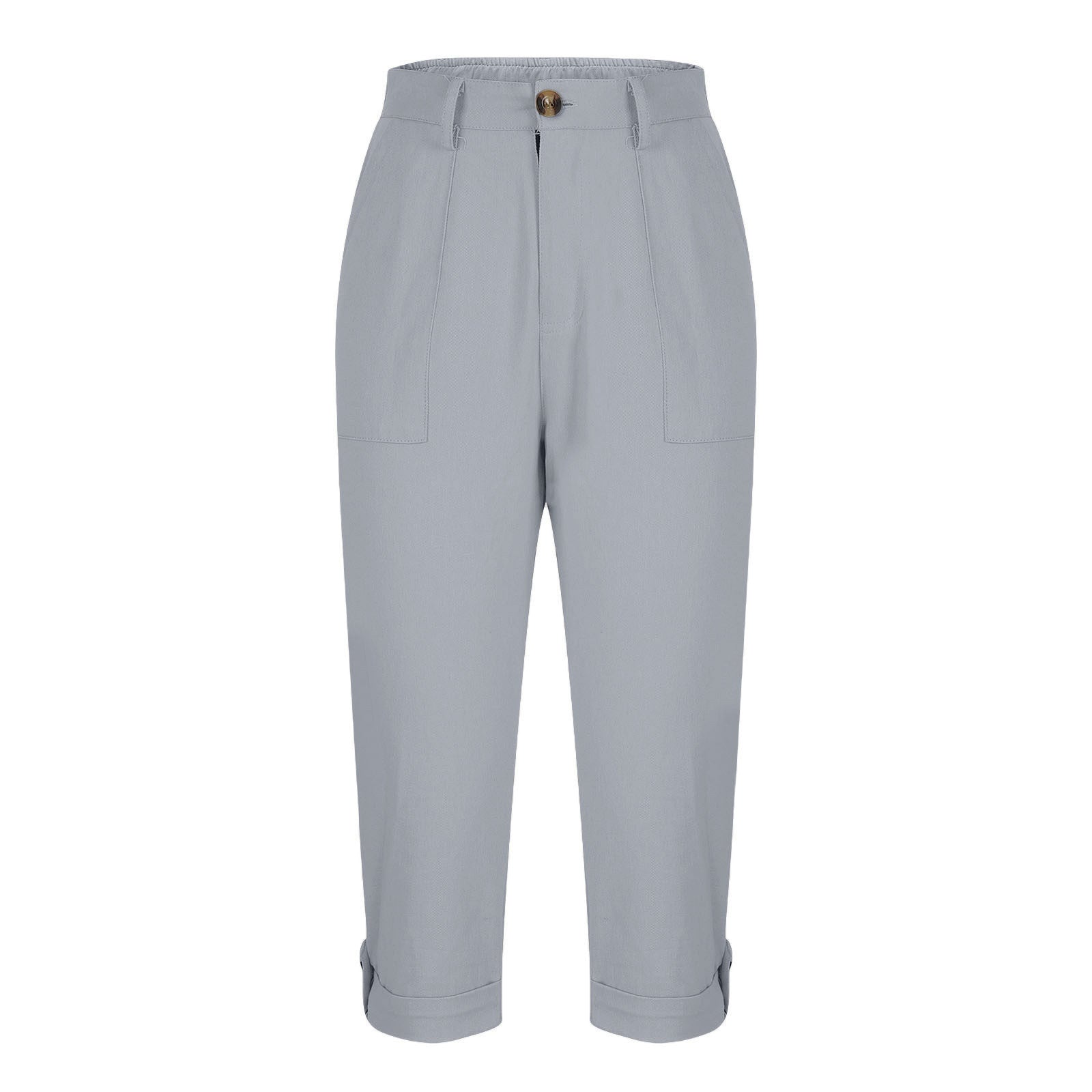 Vêtements de travail en couleur solide pour femmes Pantalons taille bouton Pantalons oreille Design Pantalons de jambes courbés pour femmes