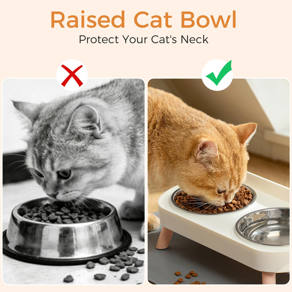 Ensemble de bols pour chats élevés - Ensemble de nourriture pour chats élevés et de bol d'eau avec support antidérapant - Aliments pour animaux de com