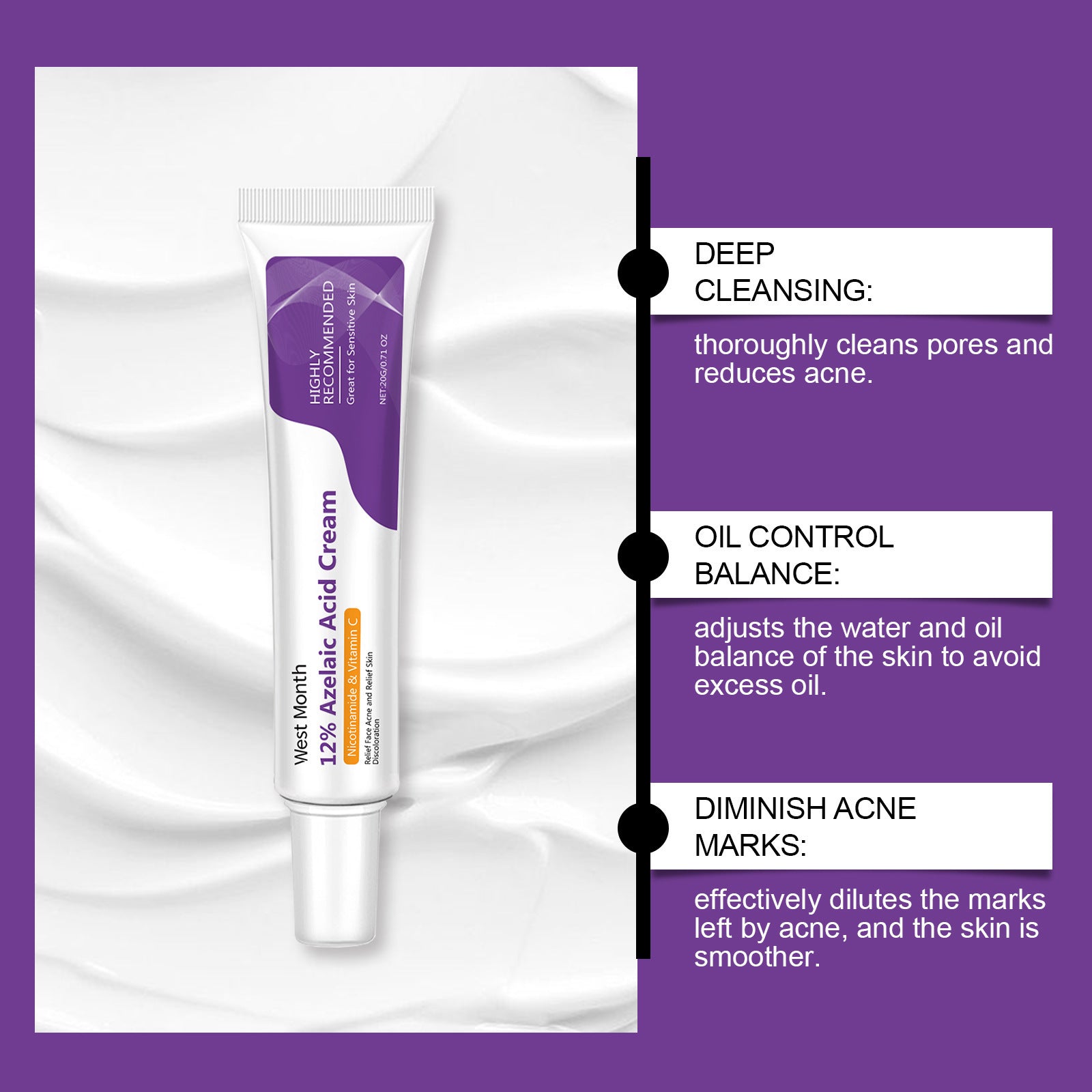 Westmesh Azelaic Acid Care Crème soin de l'acné Soin visage peau nettoyant crème Commerce extérieur Quil