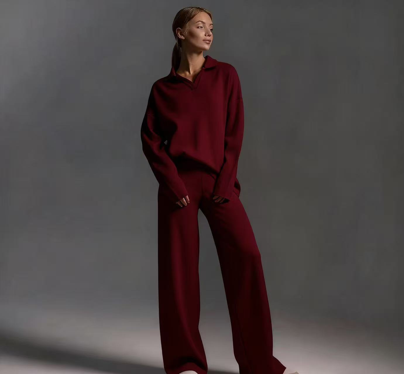 Mode Amazon TikTok Européen et américain Solid Couleur Automne Hiver costume avec Polo Collier