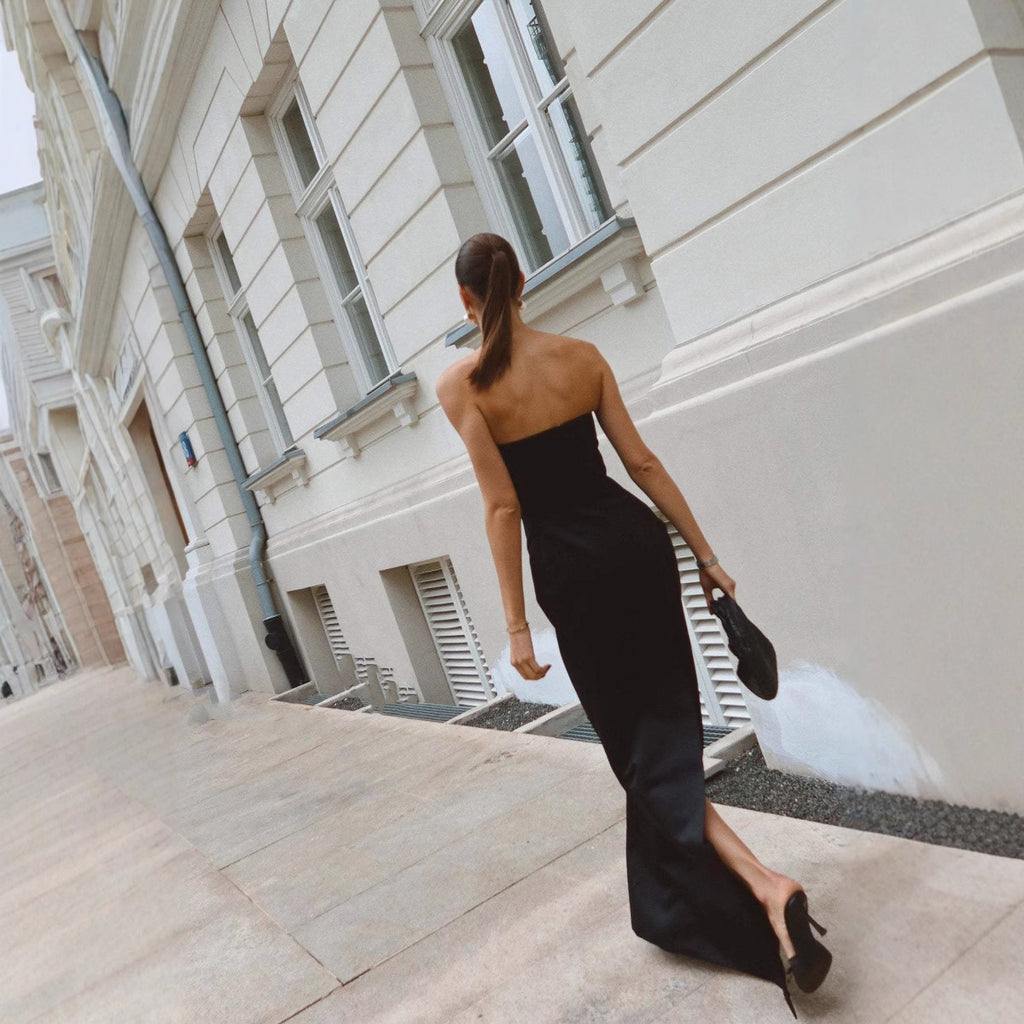 Robe de fête sans épaule sans dos Super Deep V Bandeau Slim-fit