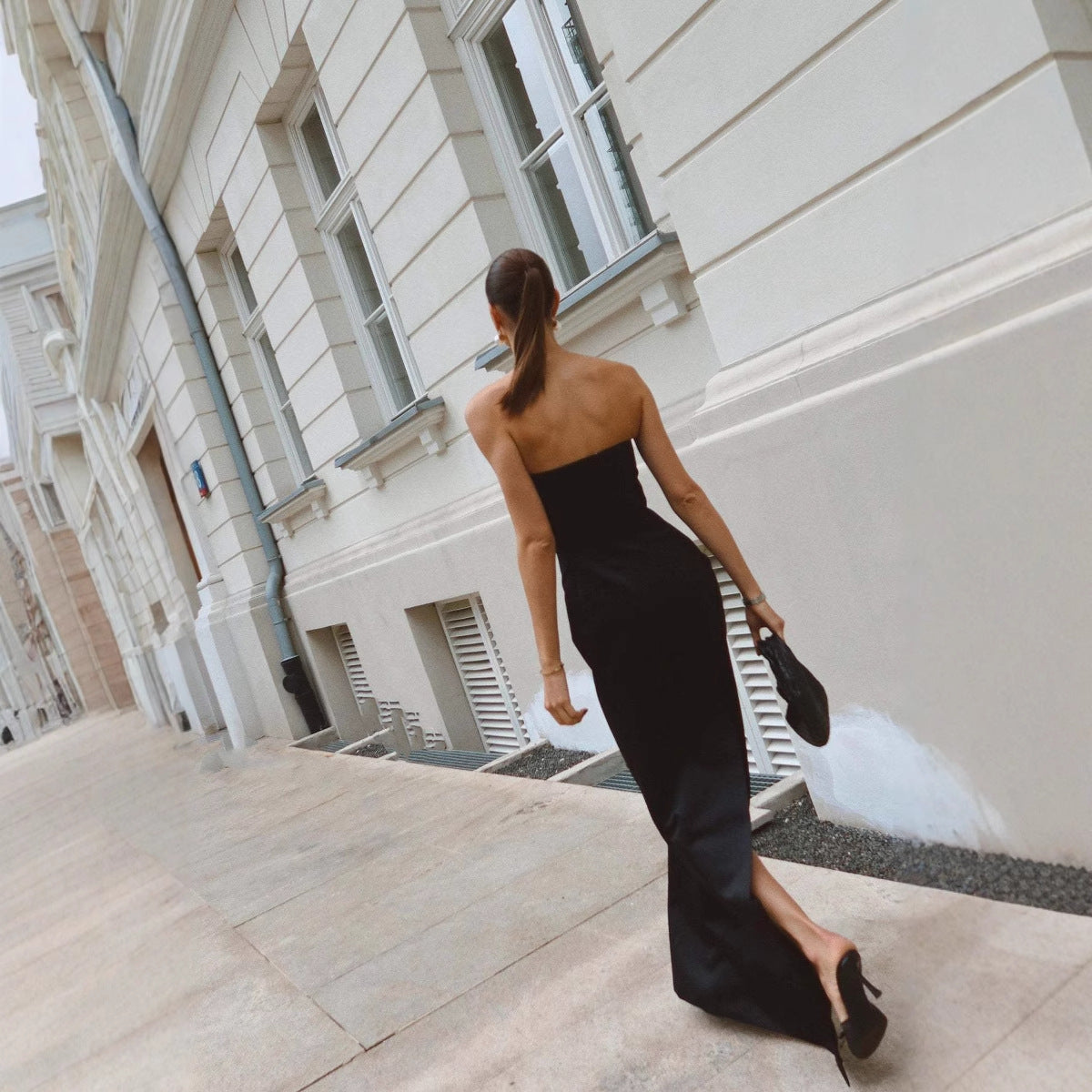 Robe de fête sans épaule sans dos Super Deep V Bandeau Slim-fit