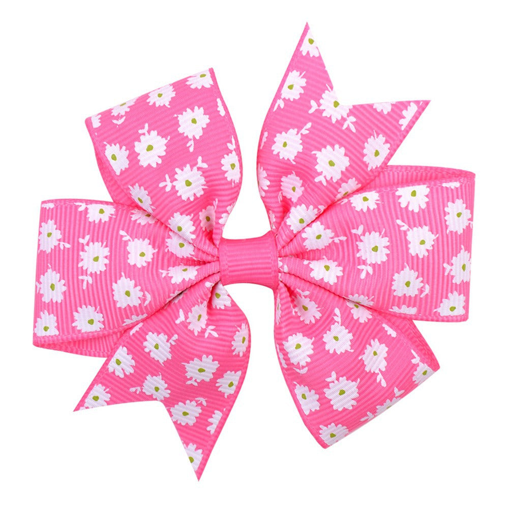 Imprimé Daisy Sunflower Dotted Rib with Fishtail Bow Baby Hair Clip