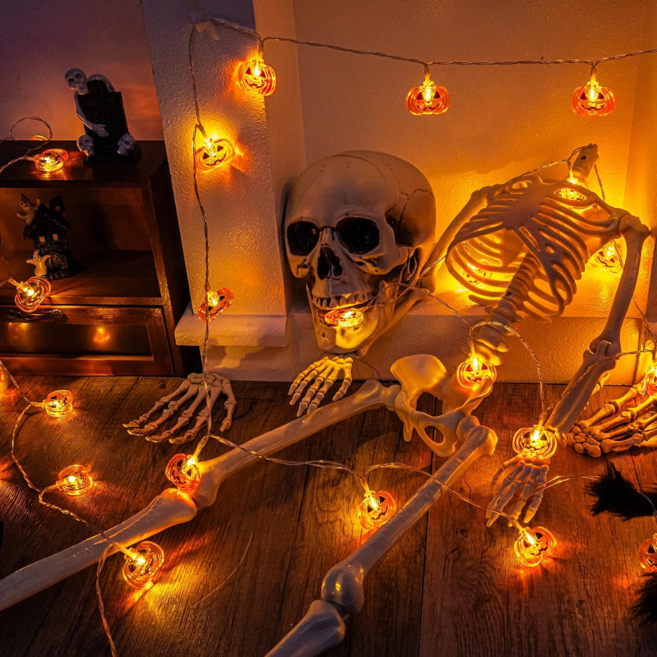 Lumières d'Halloween Lumières de potiron 10FT 20LED avec minuterie 8 modes Batterie utilisée dehors intérieur