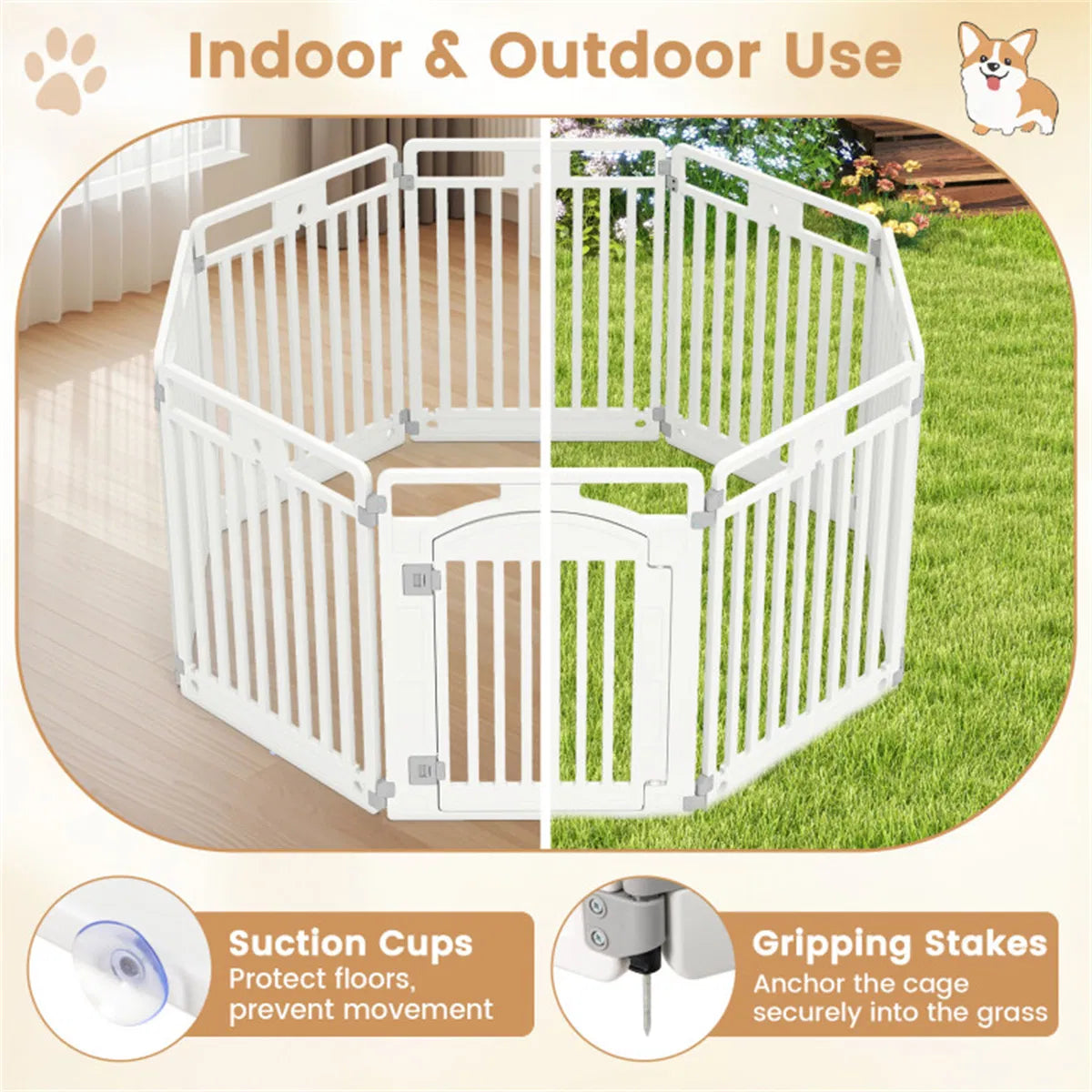 8-Panel HDPE Pet Fence (White) - Configurations multiples (Octagon/Square/house)