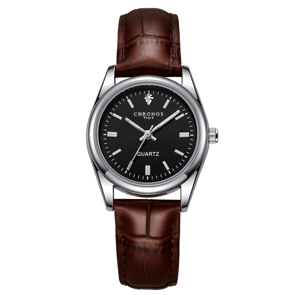 Montre de mode femme avec une véritable bracelet en cuir et un mouvement de quartz lumineux