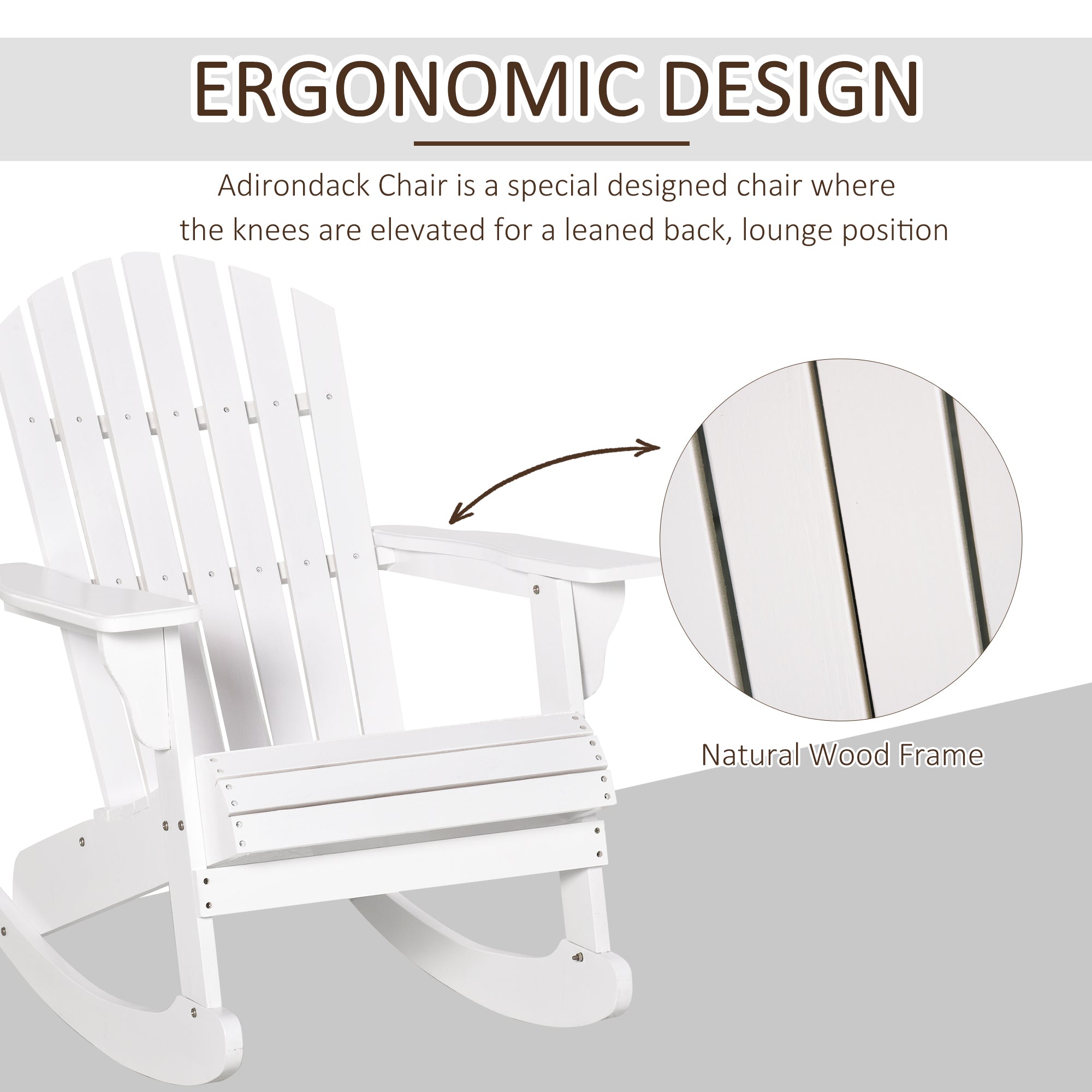 Chaise en bois Adirondack Rocking Lounge extérieur Chaise Fire Pit Siège avec lattes en bois