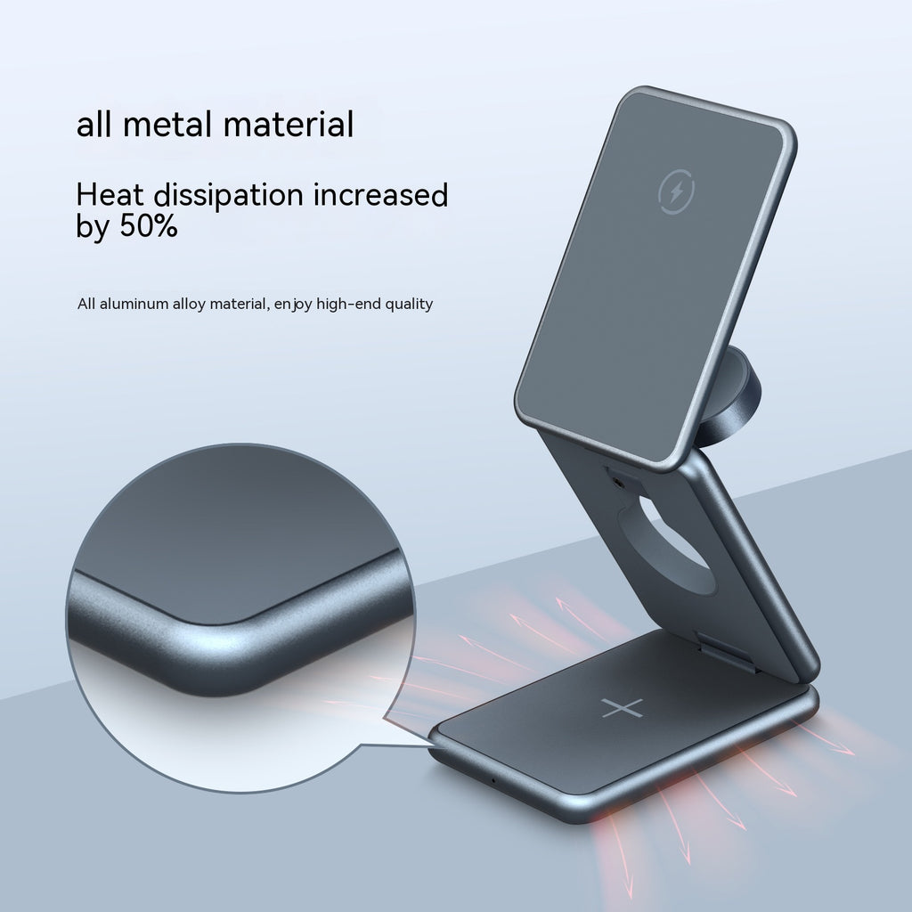 Aluminium Alliage pliant Support de charge sans fil Casque d'écoute pour téléphone portable Trois en un 1