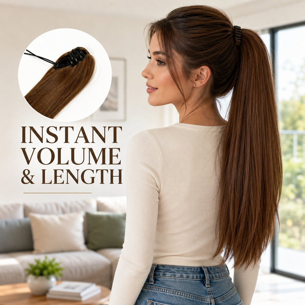 Droite Poneytail Extension Drawstring Ombre Brown LongClip-in Coiffure pour les femmes noires S
