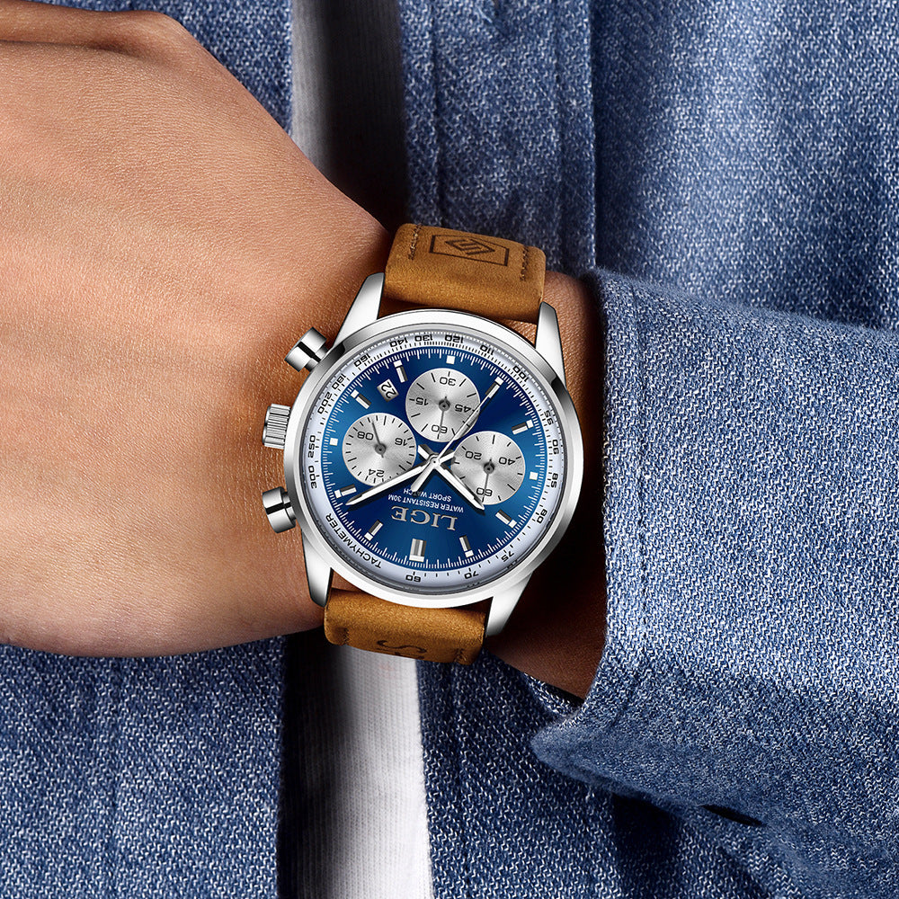Montre étanche à trois mains Six-Pointer multi-fonction hommes