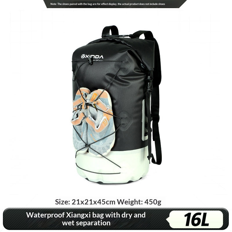 Outdoor backpack with IPX7 wet/dry compartment