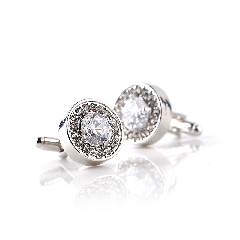 Fashion Français Rond Violet et Blanc Strass Cufflinks