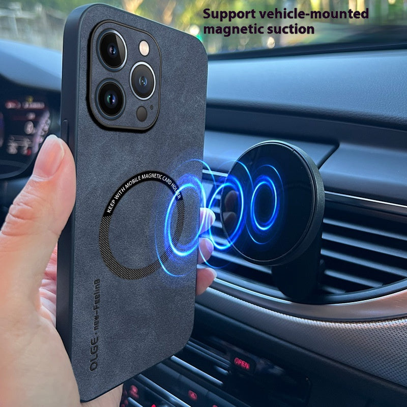 Magnetic Sheepskin Étui de téléphone d'affaires tout compris résistant à la chute
