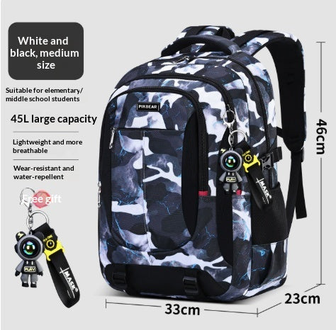 Sac à dos pour les étudiants de l'école moyenne et secondaire masculine Grande capacité Camouflage Design