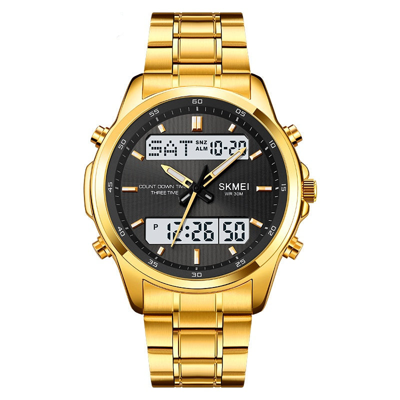 Montre en acier multifonctionnel pour hommes Double Display Sports