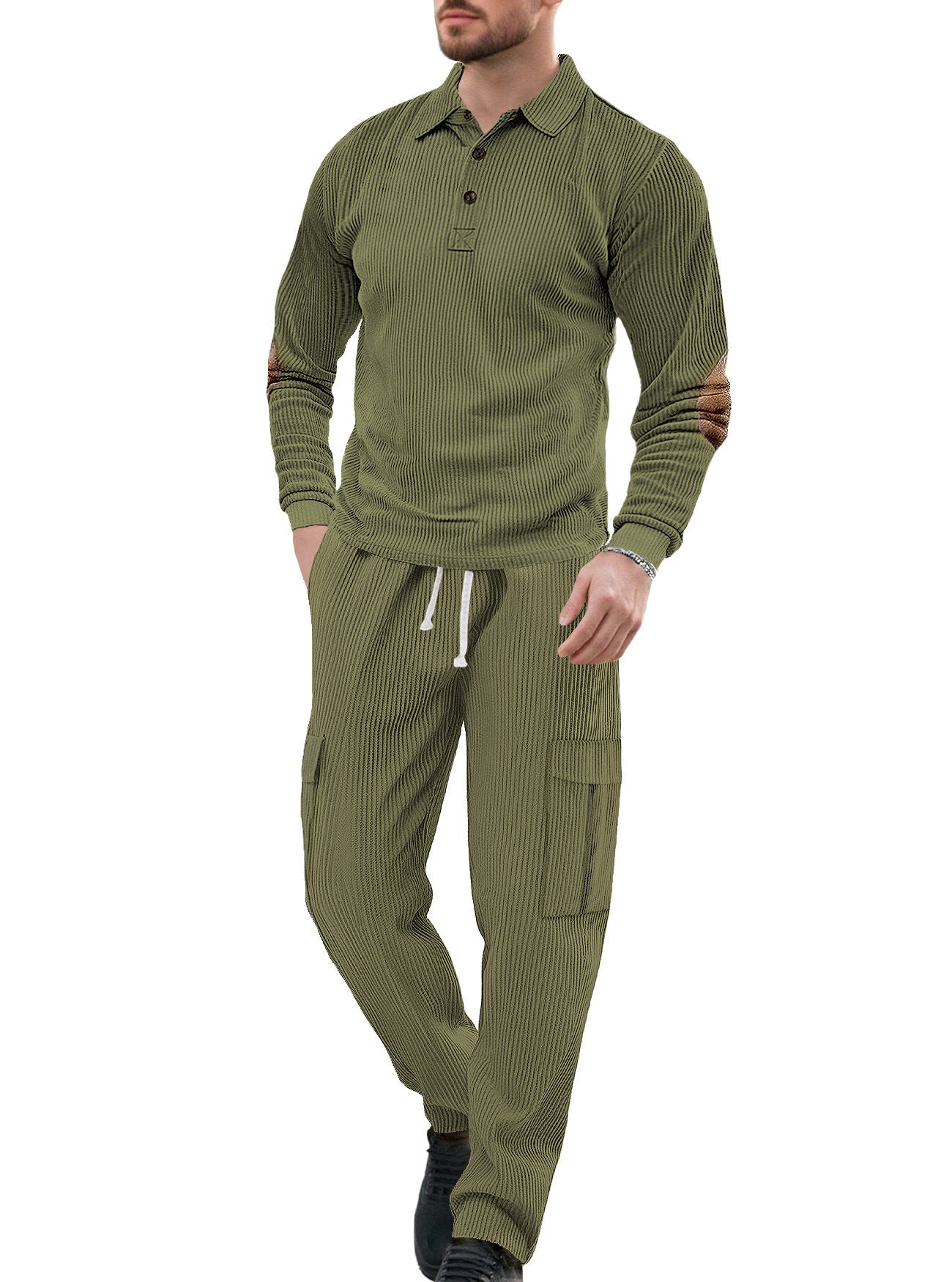 Ensemble de deux pièces sport casual homme avec collier de lapel et manches longues