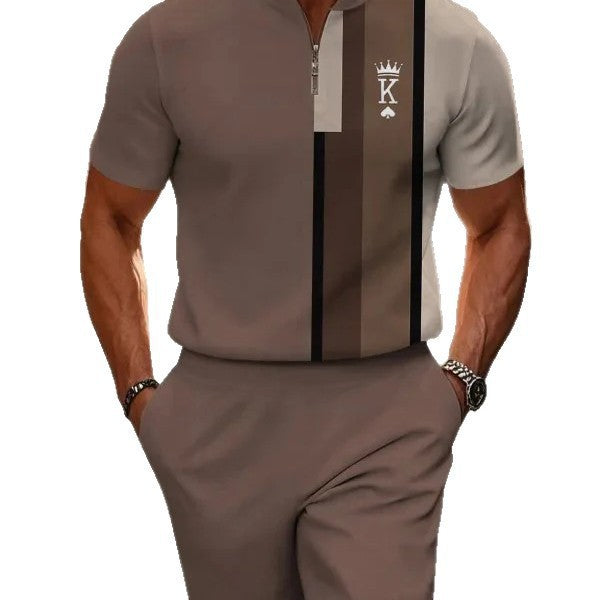 Shorts Zip en col mandarin et manches courtes pour hommes