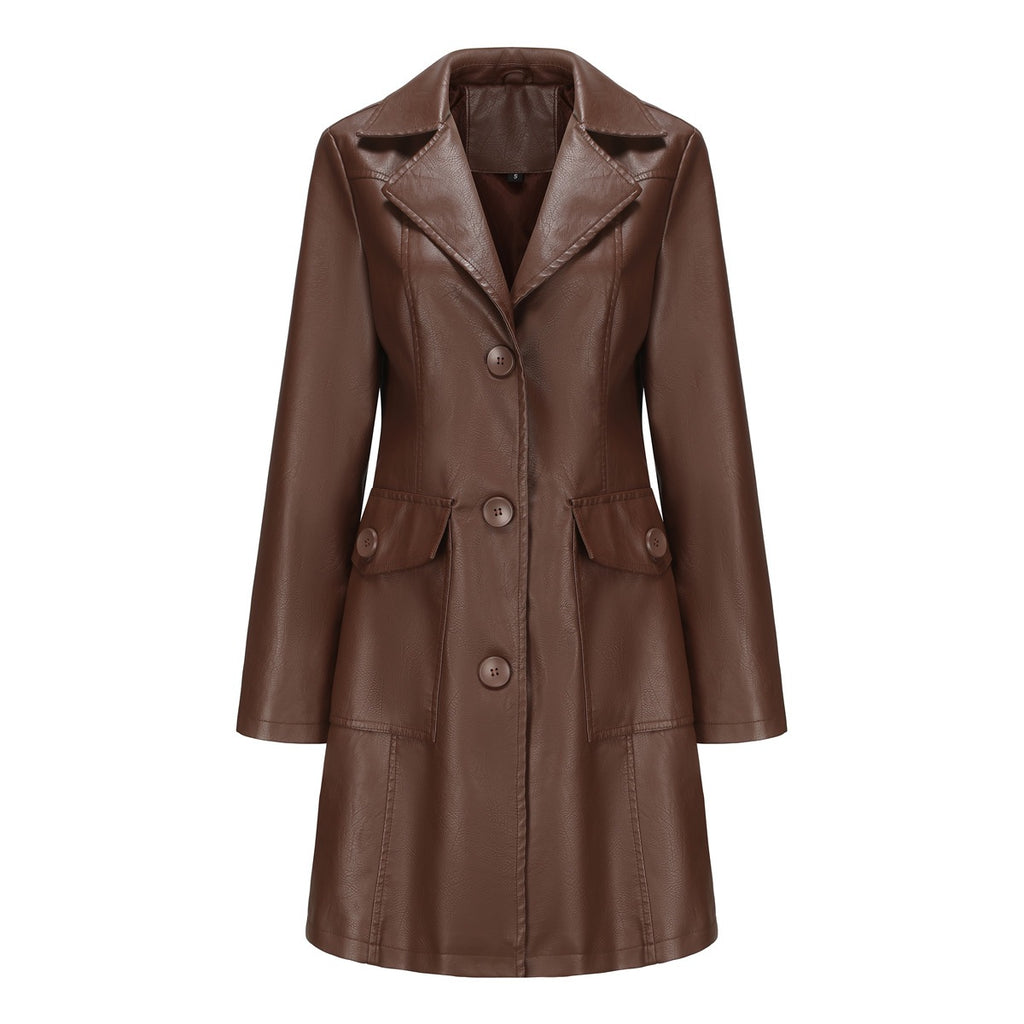 Vêtements de dessus en cuir long pour femmes