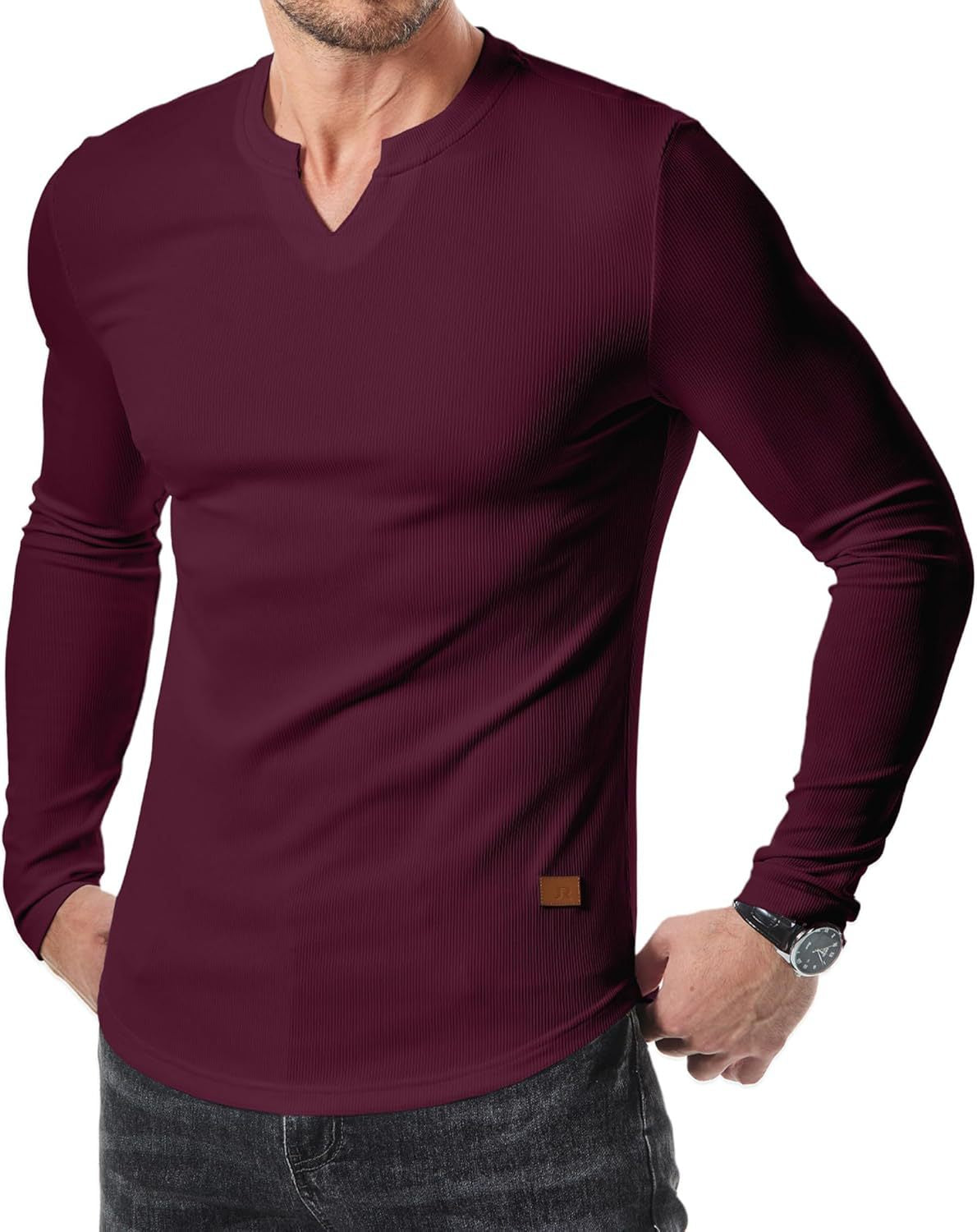 Amazon Commerce extérieur Automne et hiver Hommes V-col Pit T-shirt Solid Color Casual Mode
