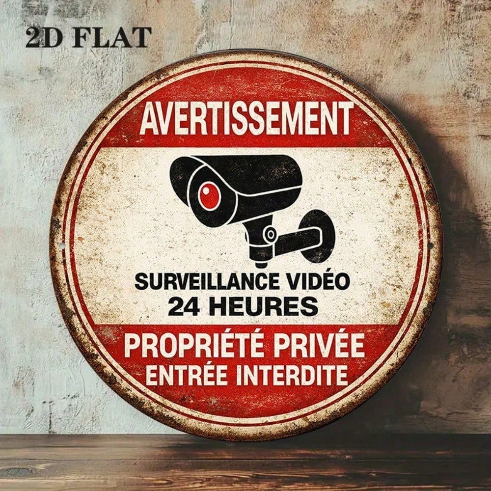 Vintage 24 heures de surveillance vidéo ronde Pas de panneau de passage