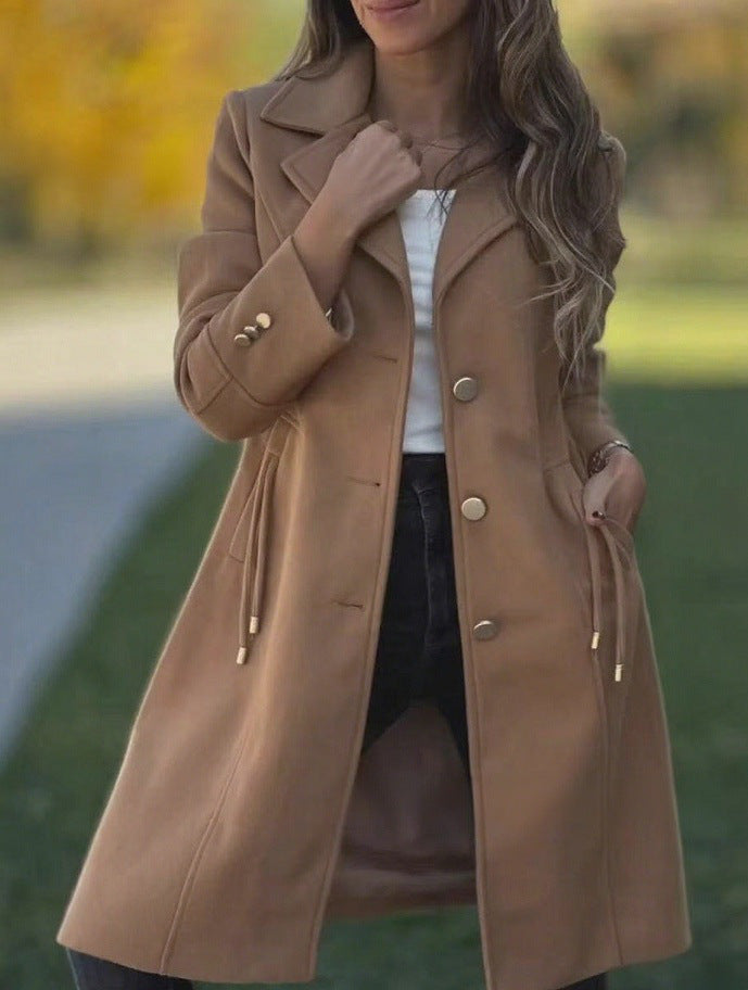 Femme Mode Solide-couleur Laine mi-long avec cordons et poches