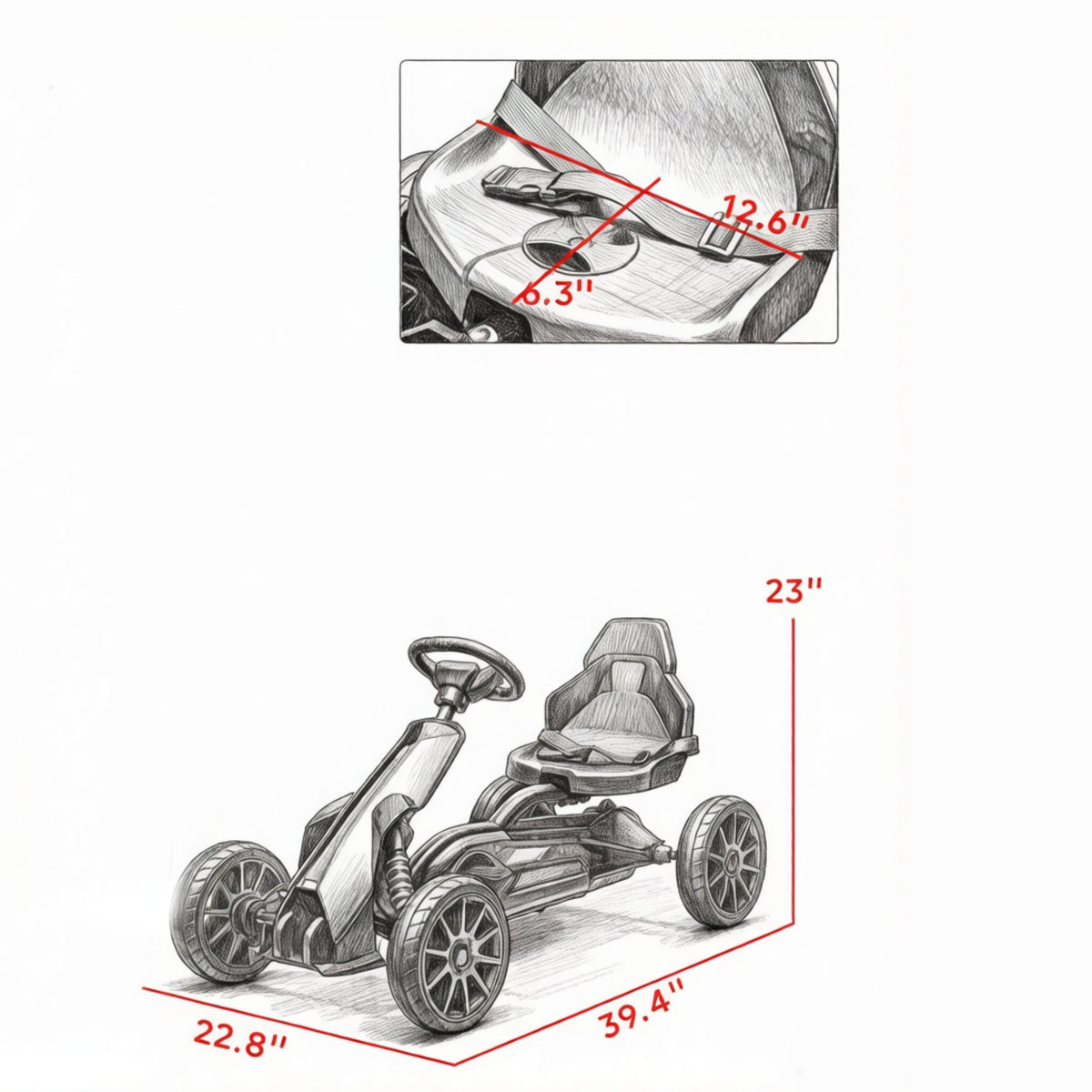 Kart de pédale pour enfants noirs