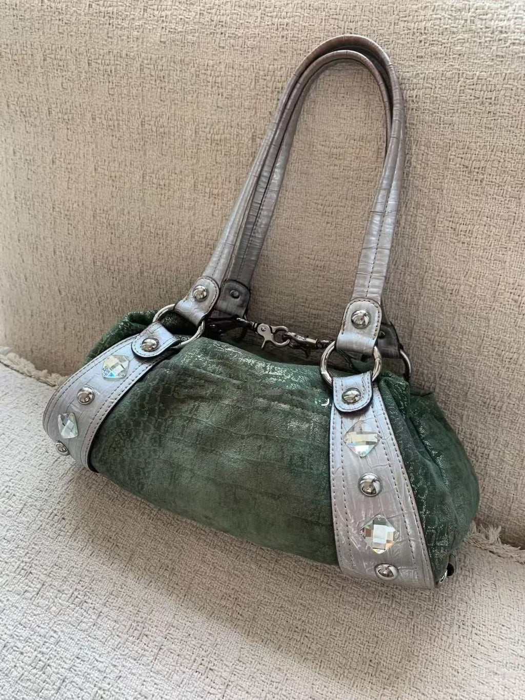 Vintage Spice Girls style vert et argent Gemstone Sac à épaule unique
