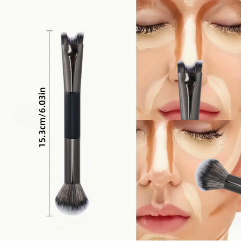 Brosse de maquillage à double tête Poudre molle Blush Highlight Fibre cheveux doux