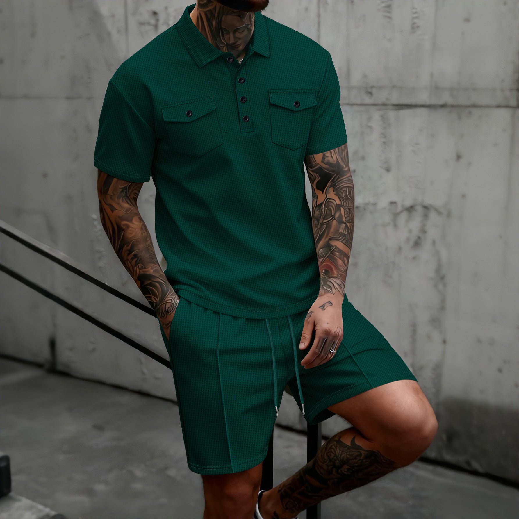 Ensemble de mode casual gaffle-weave homme