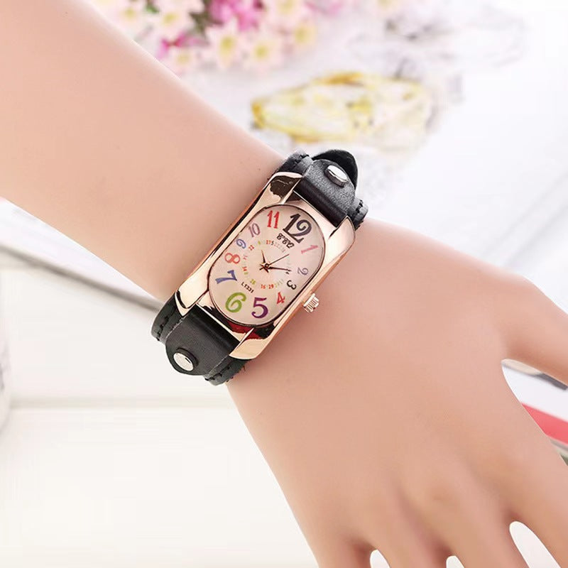 Montre vintage tendance en cuir véritable pour hommes