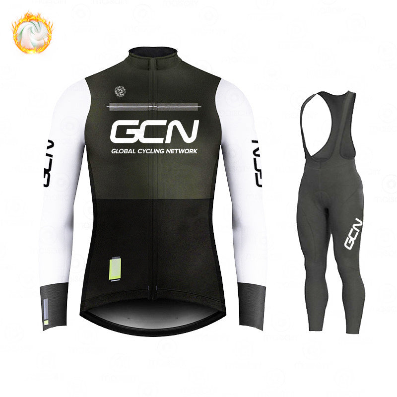 GCN Fleece Long Sleeve Cycling Jersey Cycling Jersey Running Winter Series