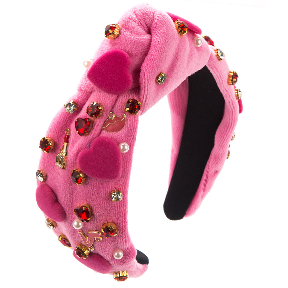 Baroque Saint Valentin tête de bande féminine en verre cousu à la main Charms Pierres gemmes Paillettes avec