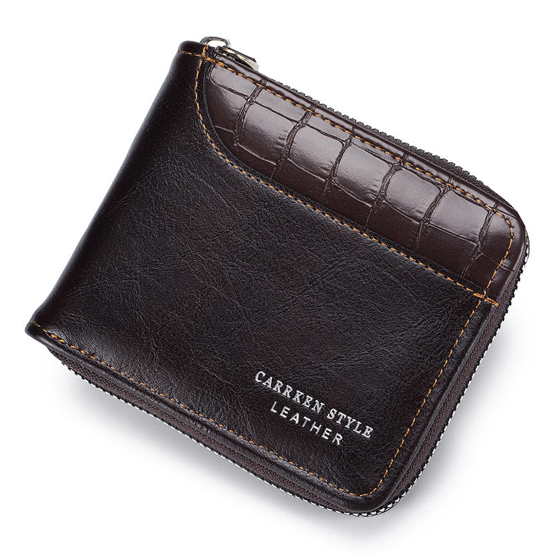 Porte-monnaie court homme motif pierre Grande capacité triple sac