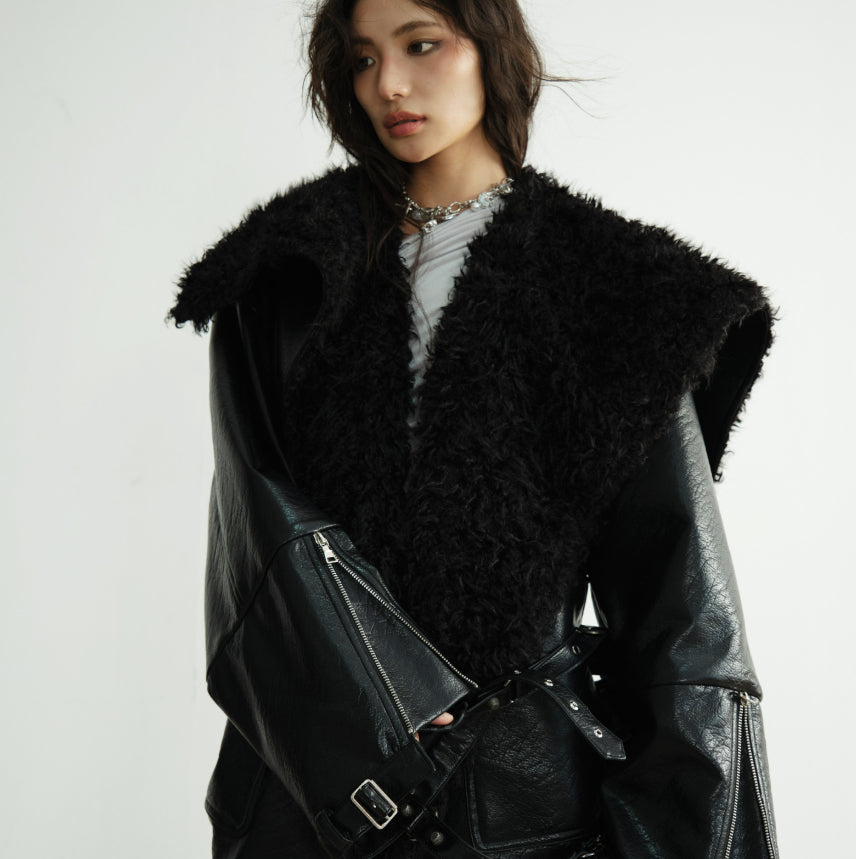 Mi-longueur Veste en cuir de silhouette PU poids lourd
