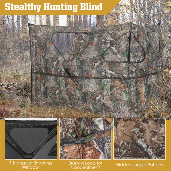 2-Panel See-through Hunting Blind - Pop-Up Design avec 3 prises de vue à travers les ports