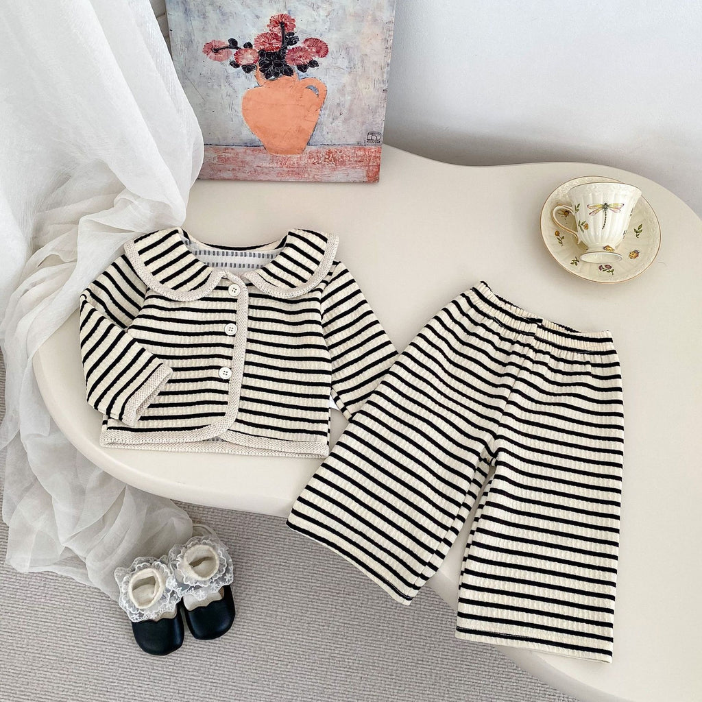 Veste à manches longues et pantalons rayés pour petites filles