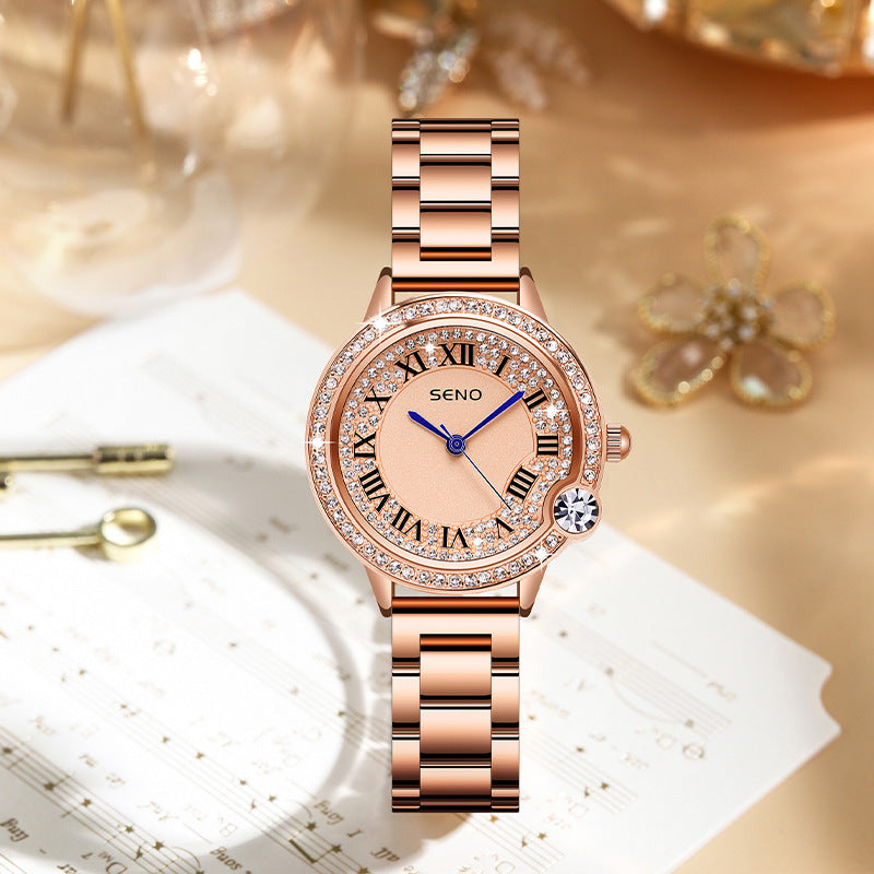 Élégant Quartz Full-Diamond en acier inoxydable Imperméable Femmes Montre
