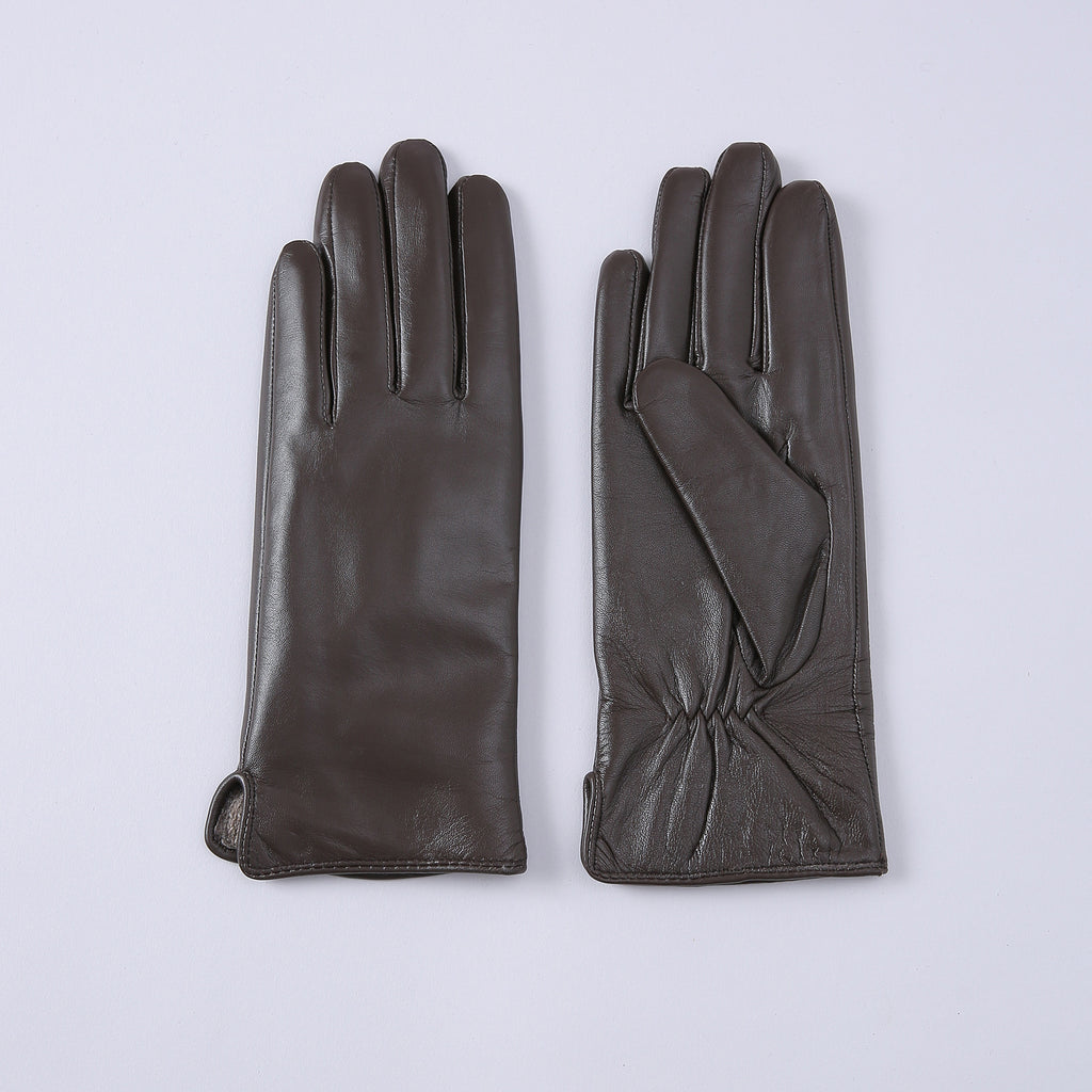 Gants en cuir thermique à couleurs solides pour femmes