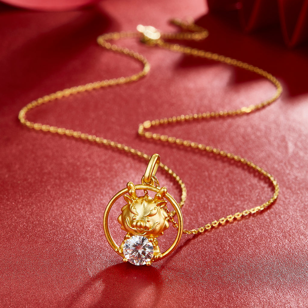 S925 Argent sterling plaqué or 1ct D Couleur VVS1 Moissanite Collier Dragon 4.7g Chinois