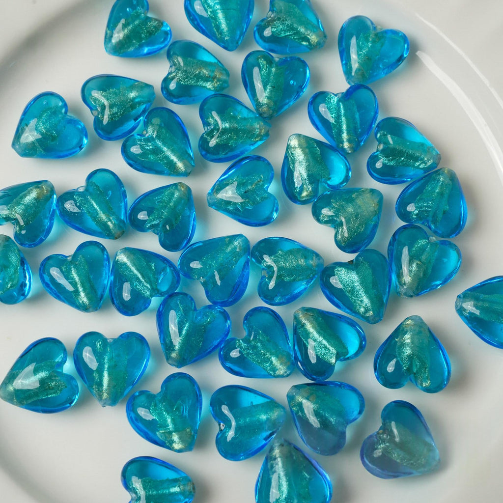 Rétro Silver-foil Heart Lampwork Glass Loose Perles