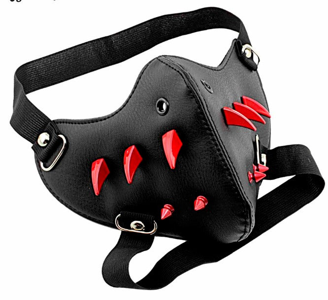 Crâne cuir d'équitation noir demi visage masque
