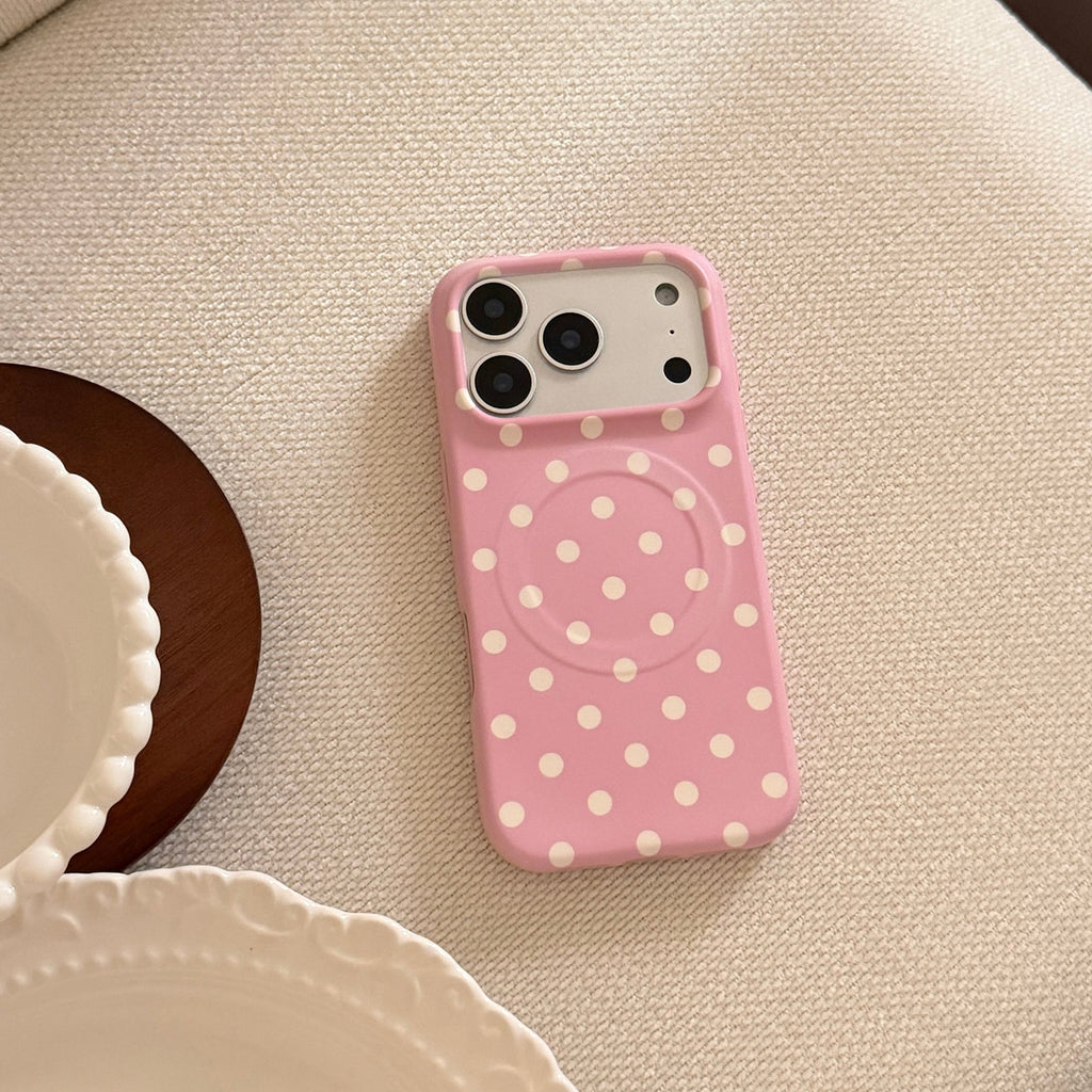 Coque de téléphone magnétique à point à crème polyvalente Polka
