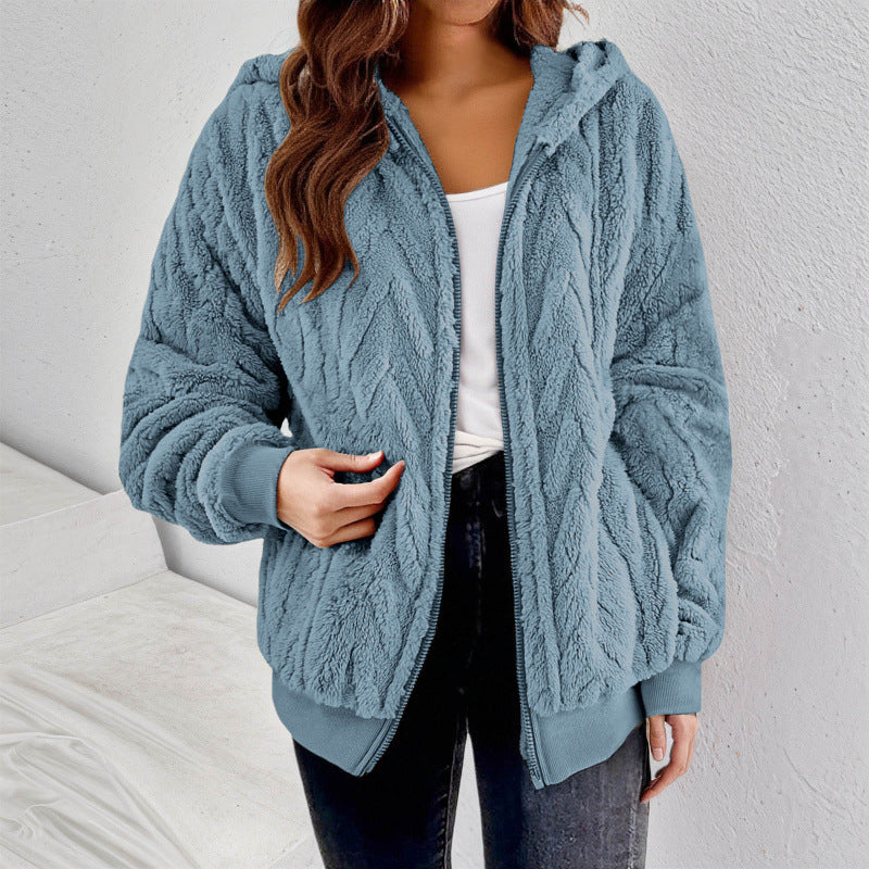 Manteau de cardigan à capuche à capuche Jacquard-Fleece pour femmes
