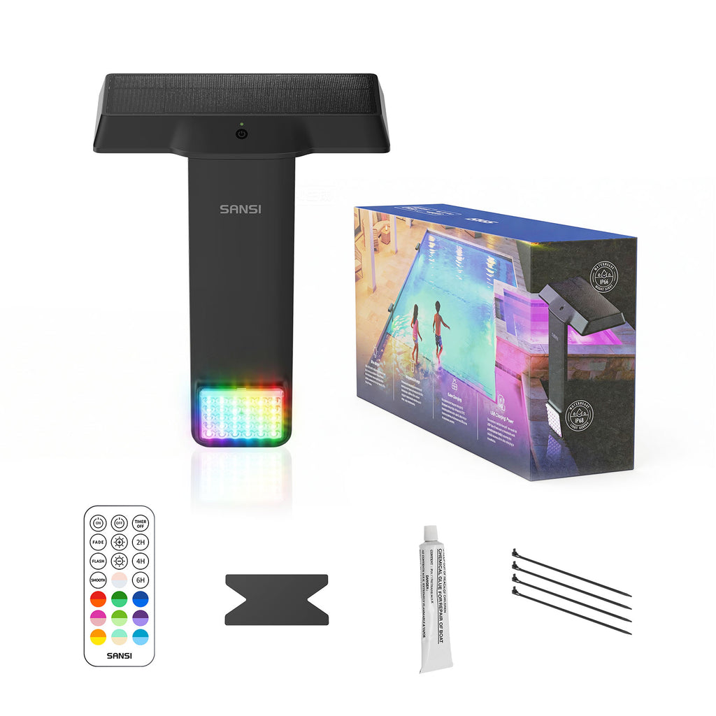 SANSI Solar Poolside RGB Light avec télécommande rechargeable IP68 Waterproof Pool Light pour Ing