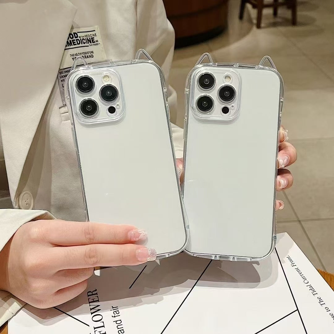 Étui téléphonique haute définition pour les oreilles de chat transparentes