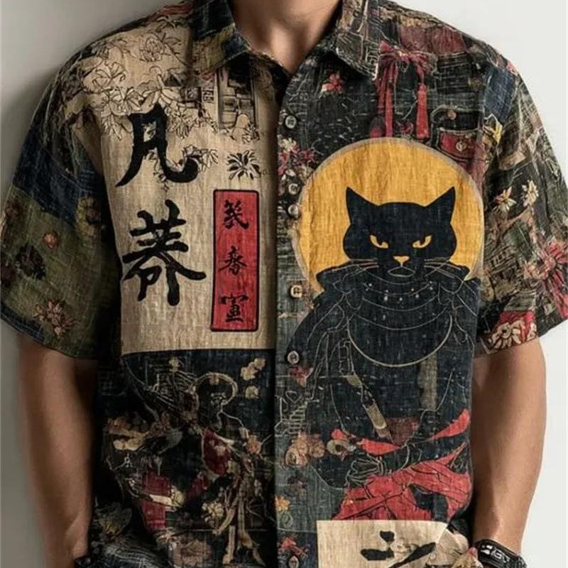 Chemise à manches courtes à manches courtes de style chinois en relief tridimensionnel