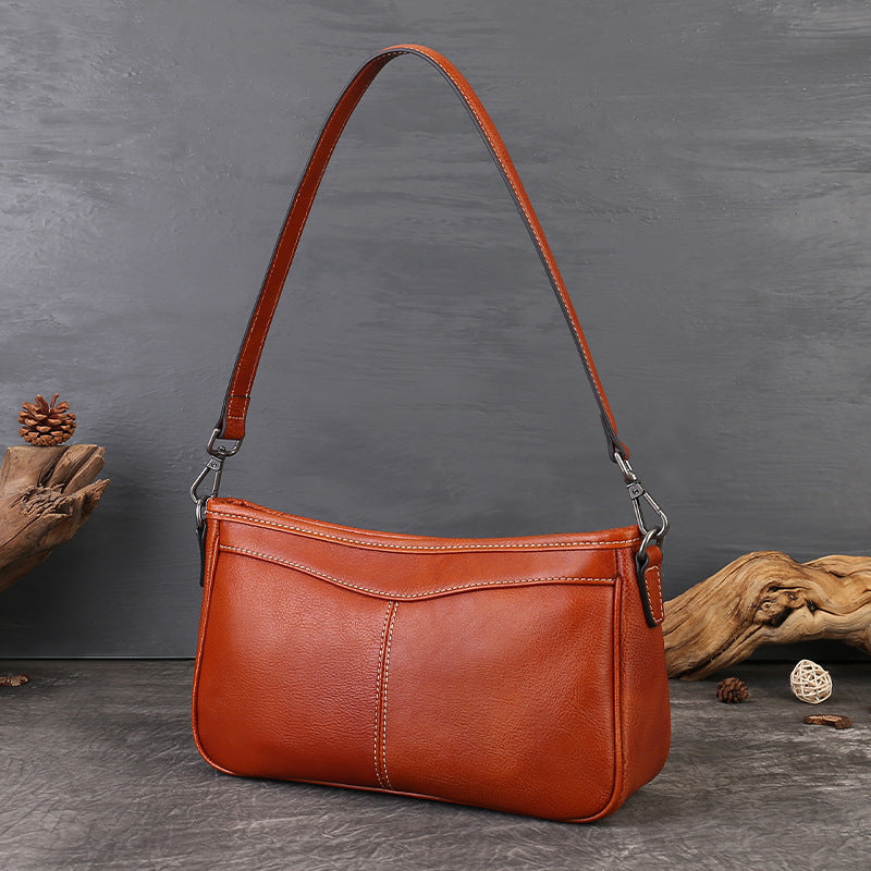 Rétro petit sac carré en cuir de vache plein grain polyvalent et exsudant une ambiance premium